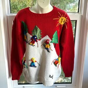Vintage 80s Handmade Ski Sweater with 3D Skiers Medium – Raquel’s Collection